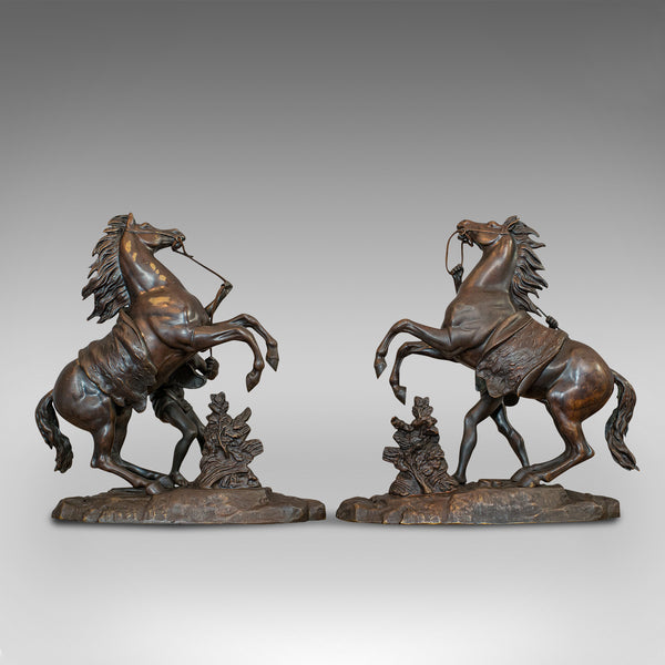 Antique, Pair, Marly Horses, French, Bronze, Equestrian, Statue, After Coustou