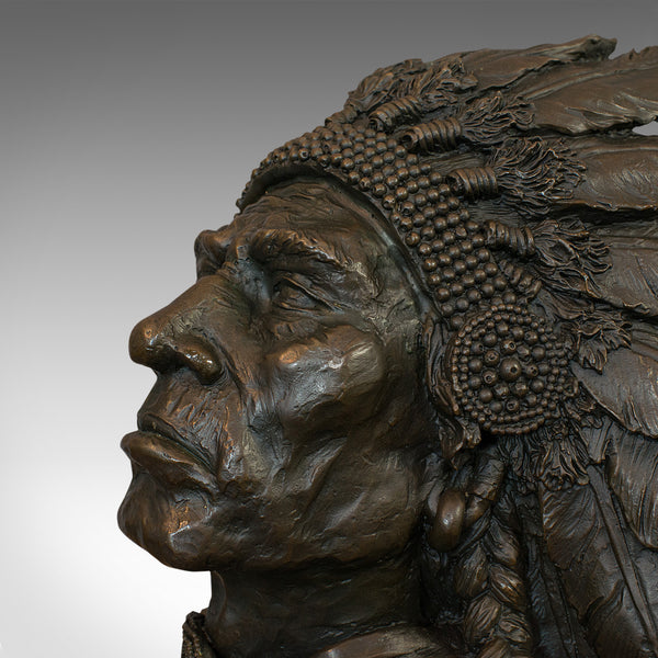 Large Vintage Native American Chief Bust, Bronze, Sculpture, Sioux, After Kauba