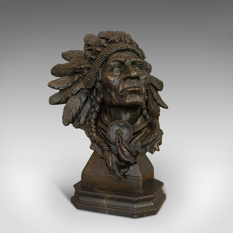 Large Vintage Native American Chief Bust, Bronze, Sculpture, Sioux, After Kauba