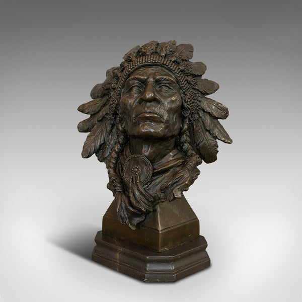 Large Vintage Native American Chief Bust, Bronze, Sculpture, Sioux, After Kauba