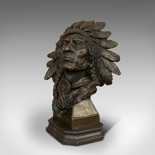 Large Vintage Native American Chief Bust, Bronze, Sculpture, Sioux, After Kauba