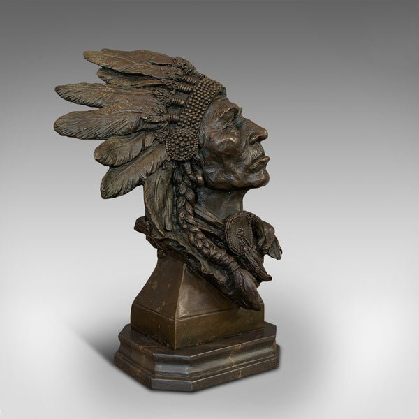 Large Vintage Native American Chief Bust, Bronze, Sculpture, Sioux, After Kauba