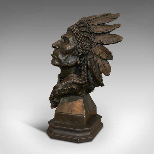 Large Vintage Native American Chief Bust, Bronze, Sculpture, Sioux, After Kauba