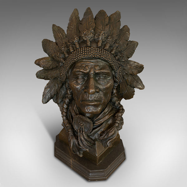 Large Vintage Native American Chief Bust, Bronze, Sculpture, Sioux, After Kauba