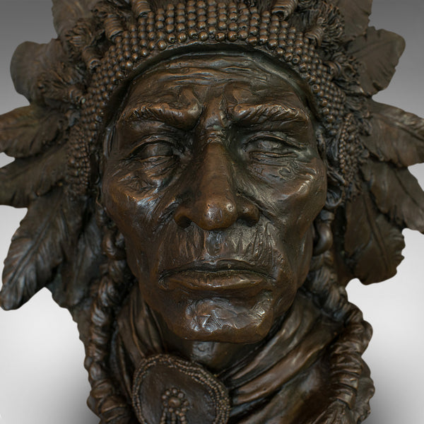 Large Vintage Native American Chief Bust, Bronze, Sculpture, Sioux, After Kauba