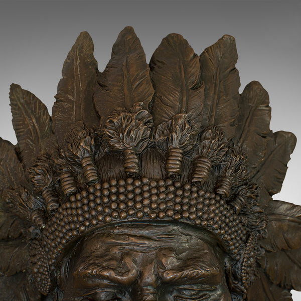 Large Vintage Native American Chief Bust, Bronze, Sculpture, Sioux, After Kauba