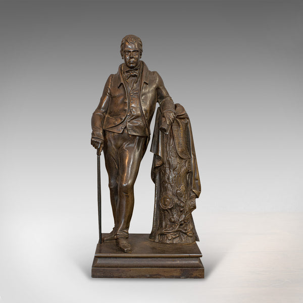 Antique Figure, Sir Walter Scott, Bronze, Statue, Poet, Victorian, Circa 1880