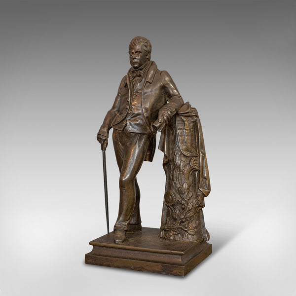 Antique Figure, Sir Walter Scott, Bronze, Statue, Poet, Victorian, Circa 1880