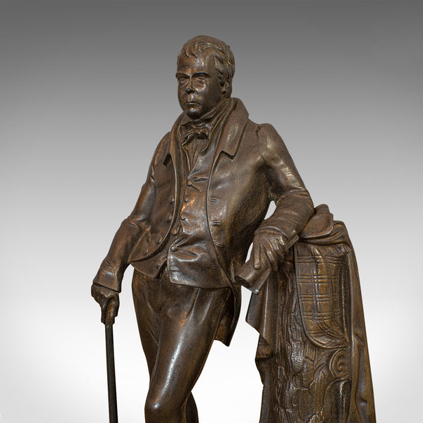 Antique Figure, Sir Walter Scott, Bronze, Statue, Poet, Victorian, Circa 1880