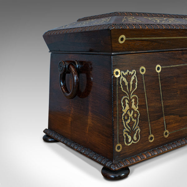 Antique Tea Caddy, English, Rosewood, Chest, Thomas of London, Regency, C.1820