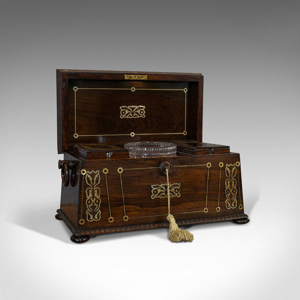 Antique Tea Caddy, English, Rosewood, Chest, Thomas of London, Regency, C.1820