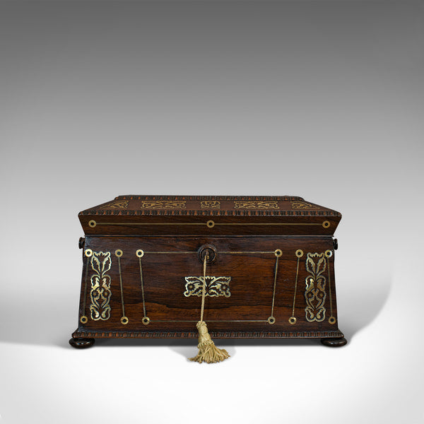 Antique Tea Caddy, English, Rosewood, Chest, Thomas of London, Regency, C.1820