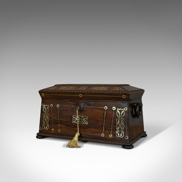 Antique Tea Caddy, English, Rosewood, Chest, Thomas of London, Regency, C.1820