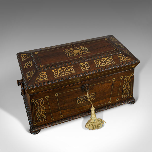 Antique Tea Caddy, English, Rosewood, Chest, Thomas of London, Regency, C.1820