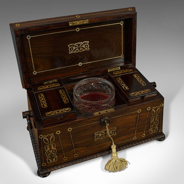 Antique Tea Caddy, English, Rosewood, Chest, Thomas of London, Regency, C.1820