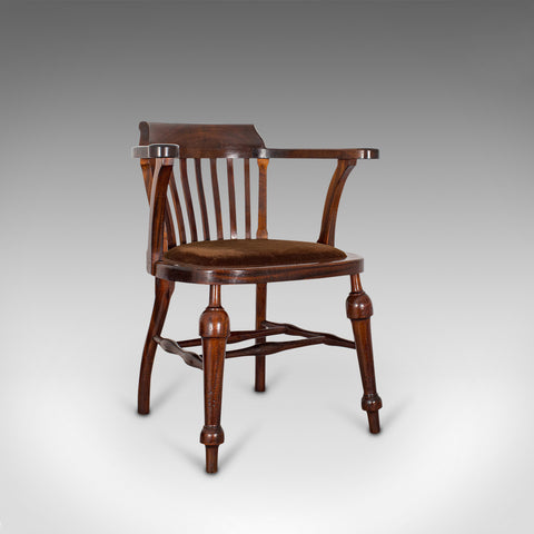Antique Captain's Chair, English, Mahogany, Armchair, Seat, Edwardian, C.1910