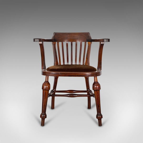 Antique Captain's Chair, English, Mahogany, Armchair, Seat, Edwardian, C.1910