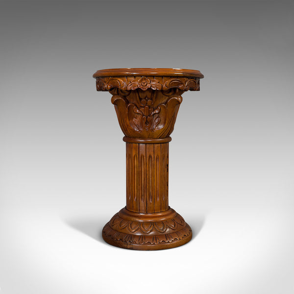 Vintage Torchere Stand, Oriental, Mahogany, Marble, Jardiniere, Lamp Table
