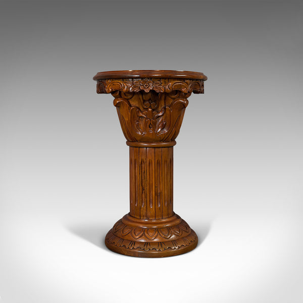 Vintage Torchere Stand, Oriental, Mahogany, Marble, Jardiniere, Lamp Table