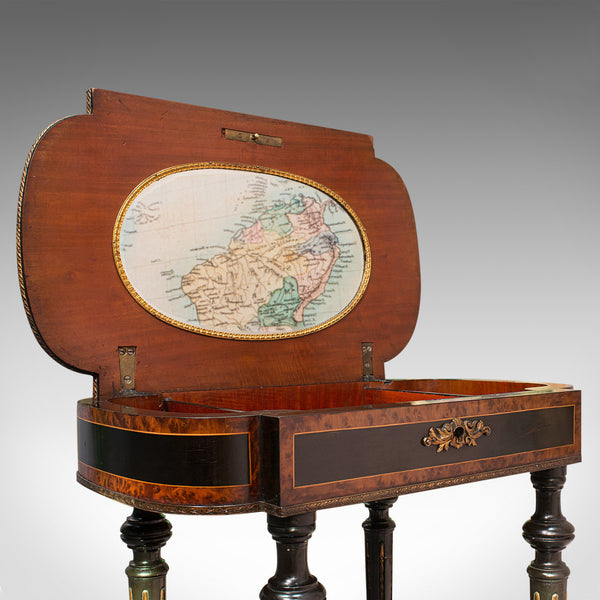 Antique Napoleon III Side Table, French, Etagere, Burr Walnut, Sewing, C.1870