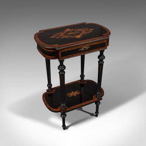 Antique Napoleon III Side Table, French, Etagere, Burr Walnut, Sewing, C.1870