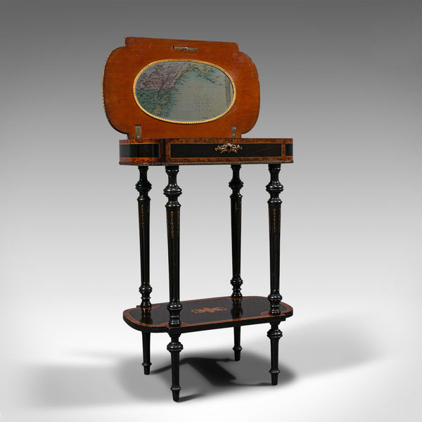 Antique Napoleon III Side Table, French, Etagere, Burr Walnut, Sewing, C.1870