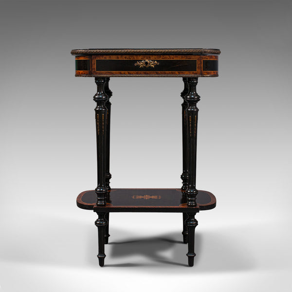 Antique Napoleon III Side Table, French, Etagere, Burr Walnut, Sewing, C.1870