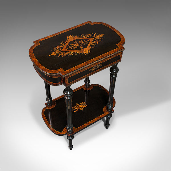 Antique Napoleon III Side Table, French, Etagere, Burr Walnut, Sewing, C.1870