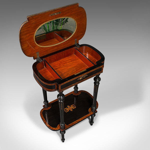 Antique Napoleon III Side Table, French, Etagere, Burr Walnut, Sewing, C.1870