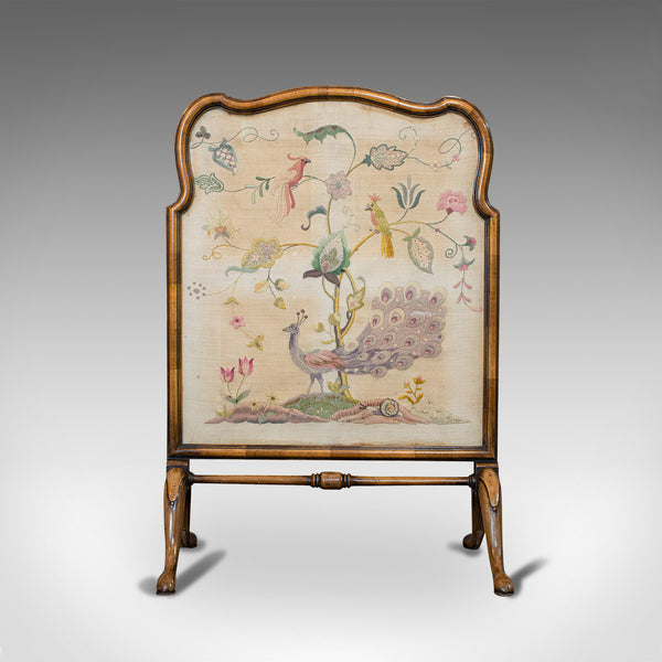 Vintage Decorative Screen, English, Walnut, Crewel Work, Fire, Art Deco, C.1930