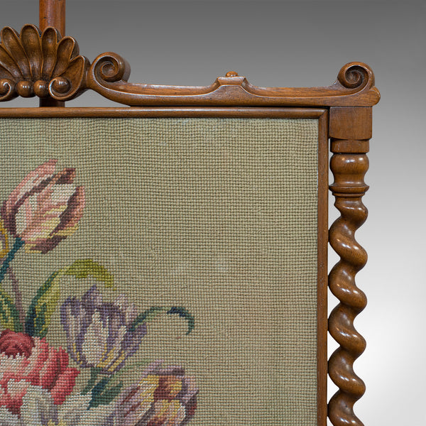Antique Adjustable Fire Screen, Walnut, Needlepoint, Decorative, Pole, Regency
