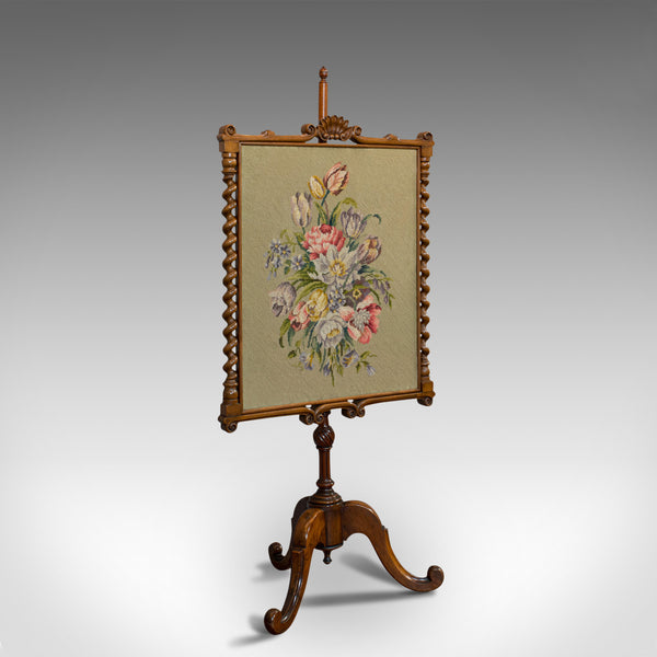 Antique Adjustable Fire Screen, Walnut, Needlepoint, Decorative, Pole, Regency