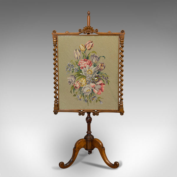 Antique Adjustable Fire Screen, Walnut, Needlepoint, Decorative, Pole, Regency