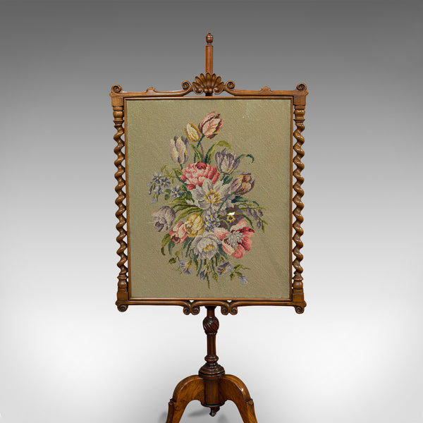 Antique Adjustable Fire Screen, Walnut, Needlepoint, Decorative, Pole, Regency