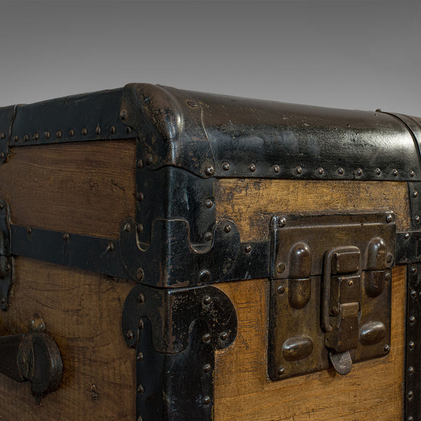 Large Antique Trunk, English, Pine, Carriage Chest, Steamer, Victorian, C.1900