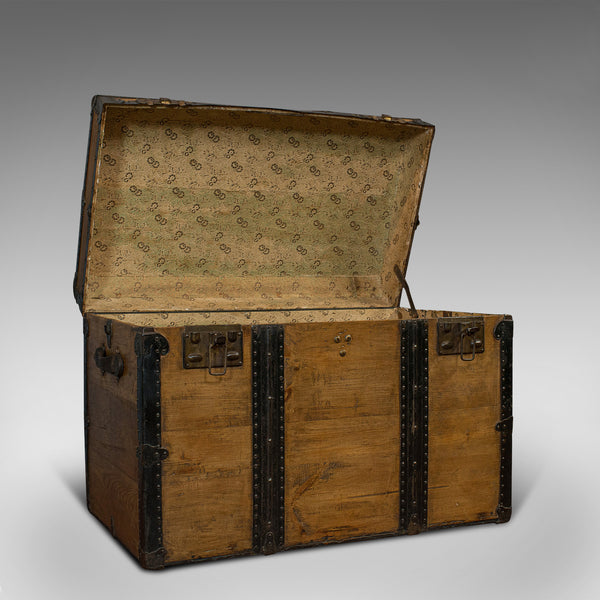 Large Antique Trunk, English, Pine, Carriage Chest, Steamer, Victorian, C.1900