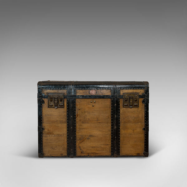 Large Antique Trunk, English, Pine, Carriage Chest, Steamer, Victorian, C.1900