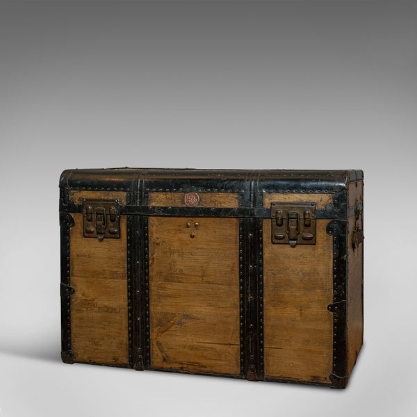 Large Antique Trunk, English, Pine, Carriage Chest, Steamer, Victorian, C.1900