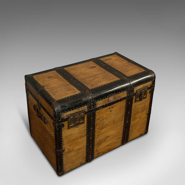 Large Antique Trunk, English, Pine, Carriage Chest, Steamer, Victorian, C.1900