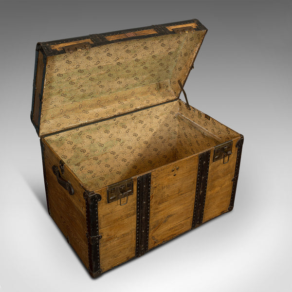 Large Antique Trunk, English, Pine, Carriage Chest, Steamer, Victorian, C.1900