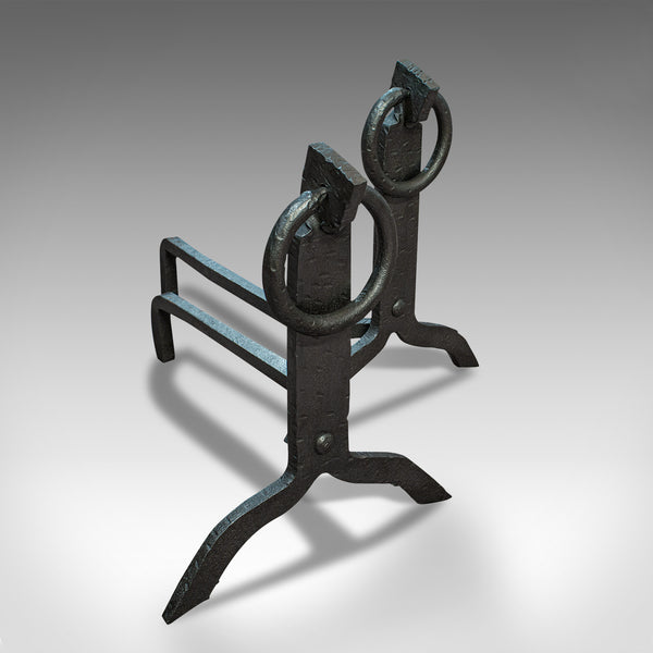 Antique Fireplace Set, English, Cast Iron, Fire Basket, Andirons, Victorian