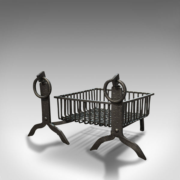 Antique Fireplace Set, English, Cast Iron, Fire Basket, Andirons, Victorian