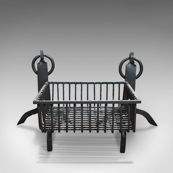 Antique Fireplace Set, English, Cast Iron, Fire Basket, Andirons, Victorian
