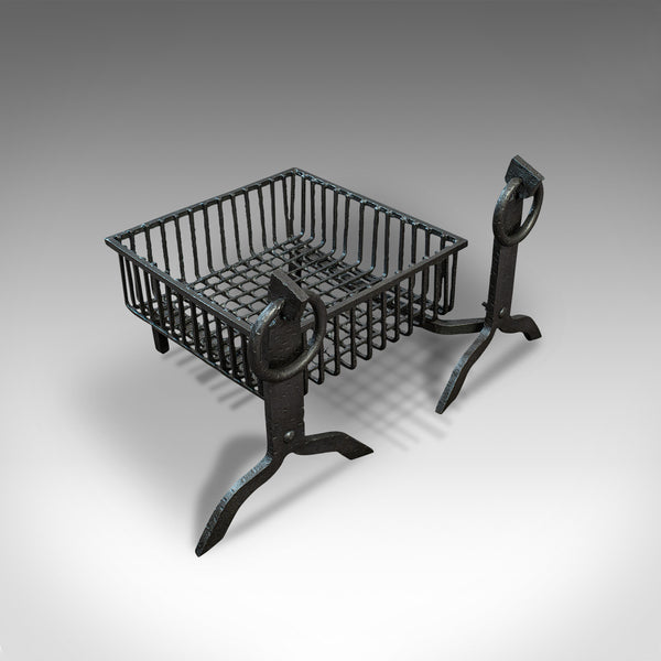 Antique Fireplace Set, English, Cast Iron, Fire Basket, Andirons, Victorian