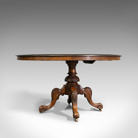 Antique Breakfast Table, English, Walnut, Mahogany, Tilt Top, Oval, Victorian