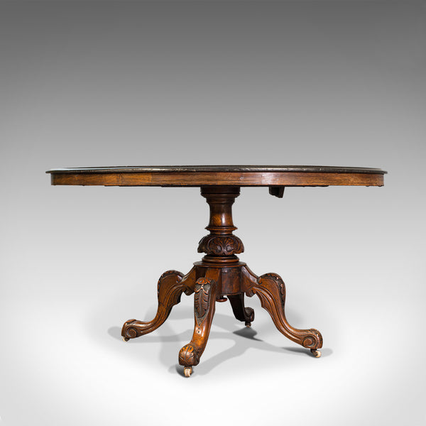 Antique Breakfast Table, English, Walnut, Mahogany, Tilt Top, Oval, Victorian