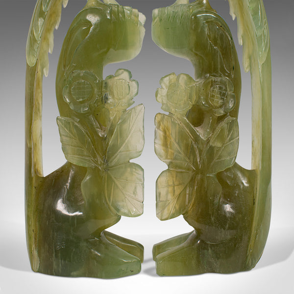 Pair of, Antique Carved Figures, Oriental, Jade, Bird of Paradise, Victorian
