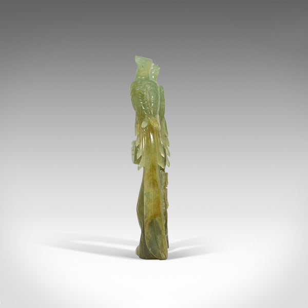 Pair of, Antique Carved Figures, Oriental, Jade, Bird of Paradise, Victorian