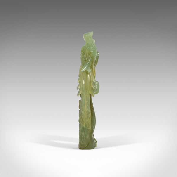 Pair of, Antique Carved Figures, Oriental, Jade, Bird of Paradise, Victorian