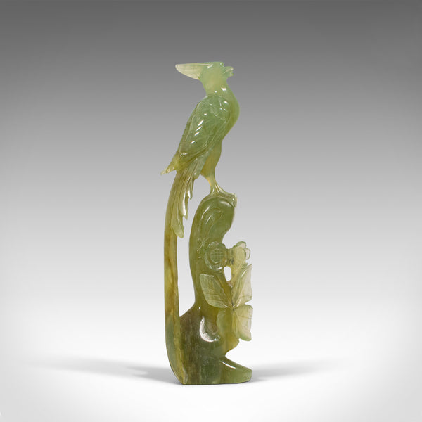 Pair of, Antique Carved Figures, Oriental, Jade, Bird of Paradise, Victorian